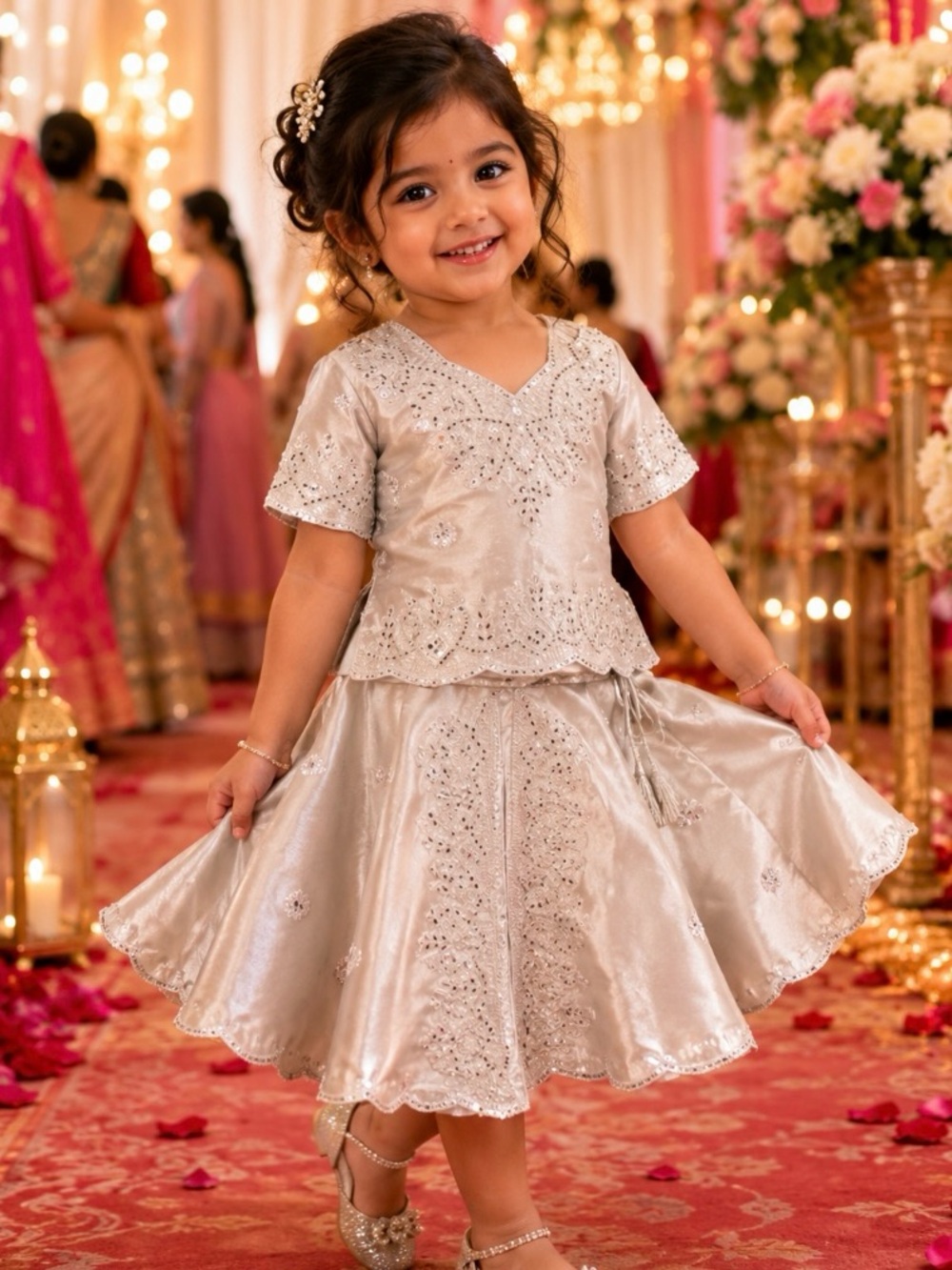India Wedding Embroidered Girls' Formal Dress Set